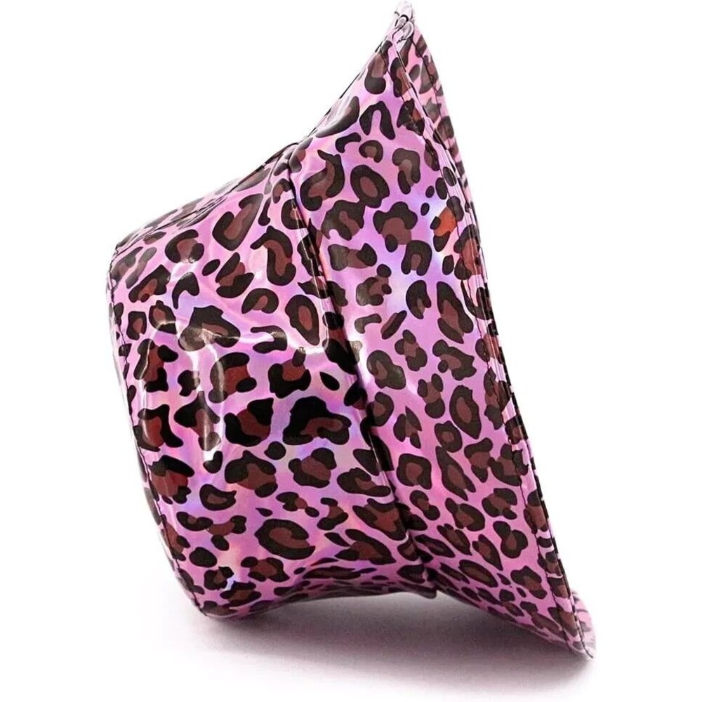 Fashion Hologram Bucket Hat Waterproof Cap Travel Hat, Pink Cheetah Print - Picture 4 of 6